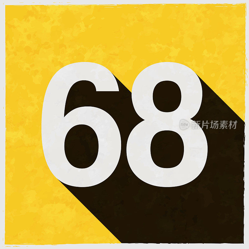 68 -数字68。图标与长阴影的纹理黄色背景